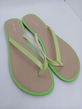 Simon Chang Leather Upper Minimalist Flip Flop Sandals Lime Green 10/11 NEW